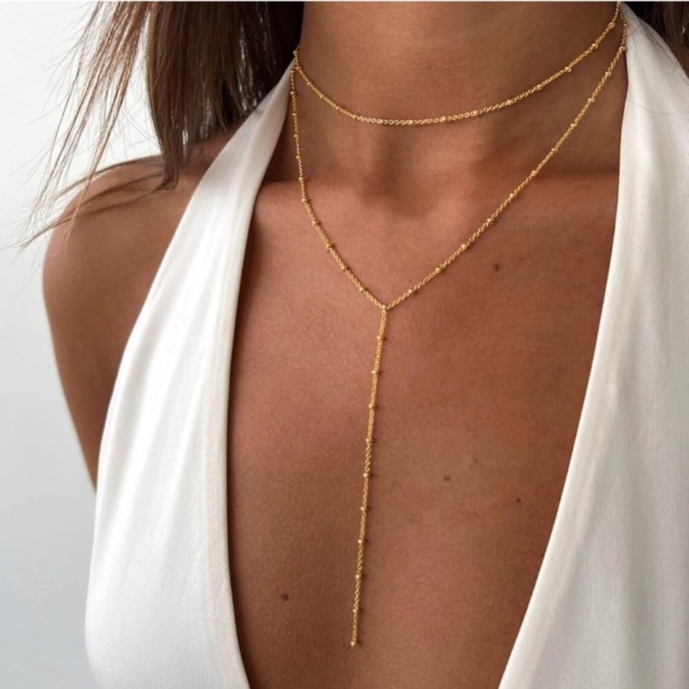 Y Lariat 18k Gold Plated Layered Necklace new